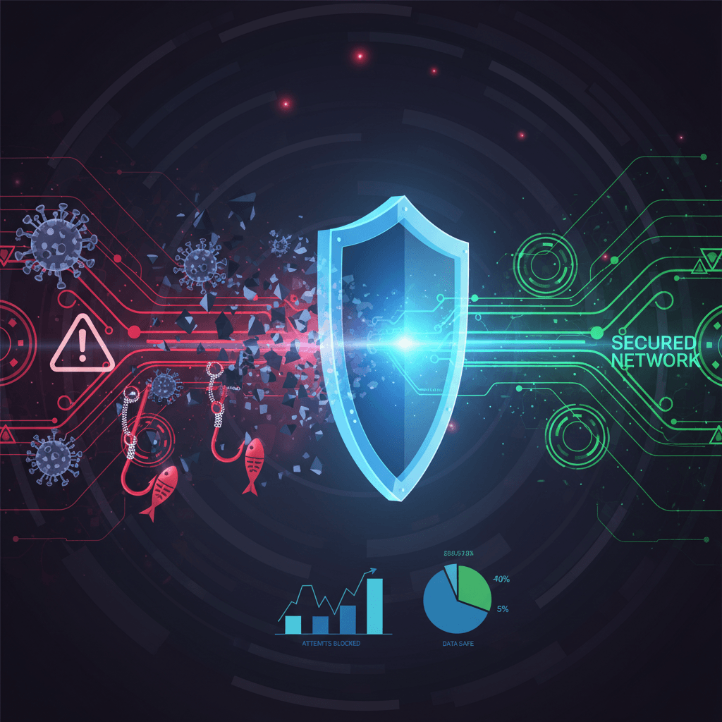 Cyber threats being blocked by security shield